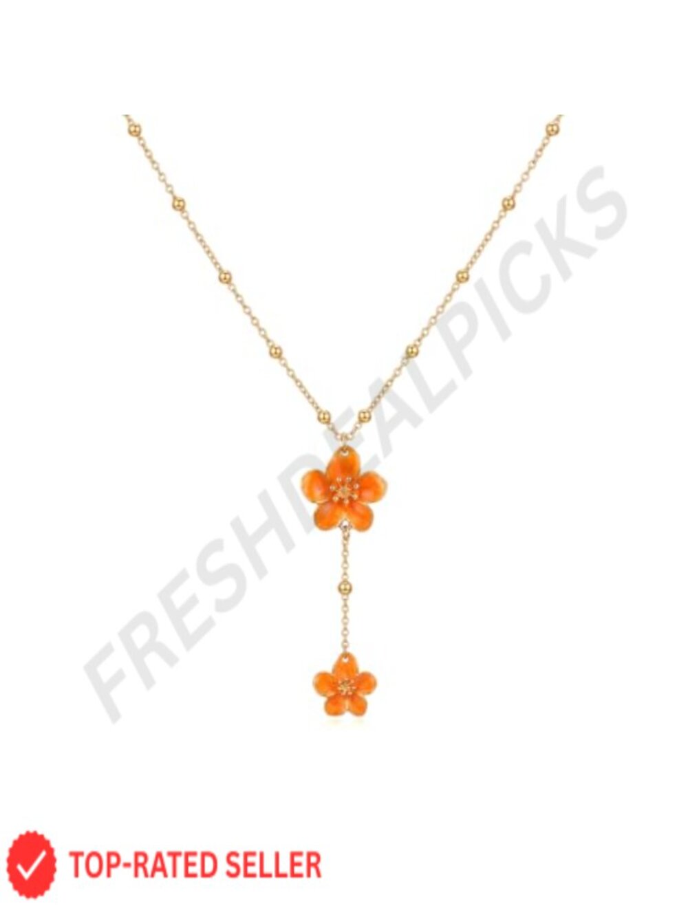 14K Gold Plated Enamel Hibiscus Flower Necklace for Women Boho
